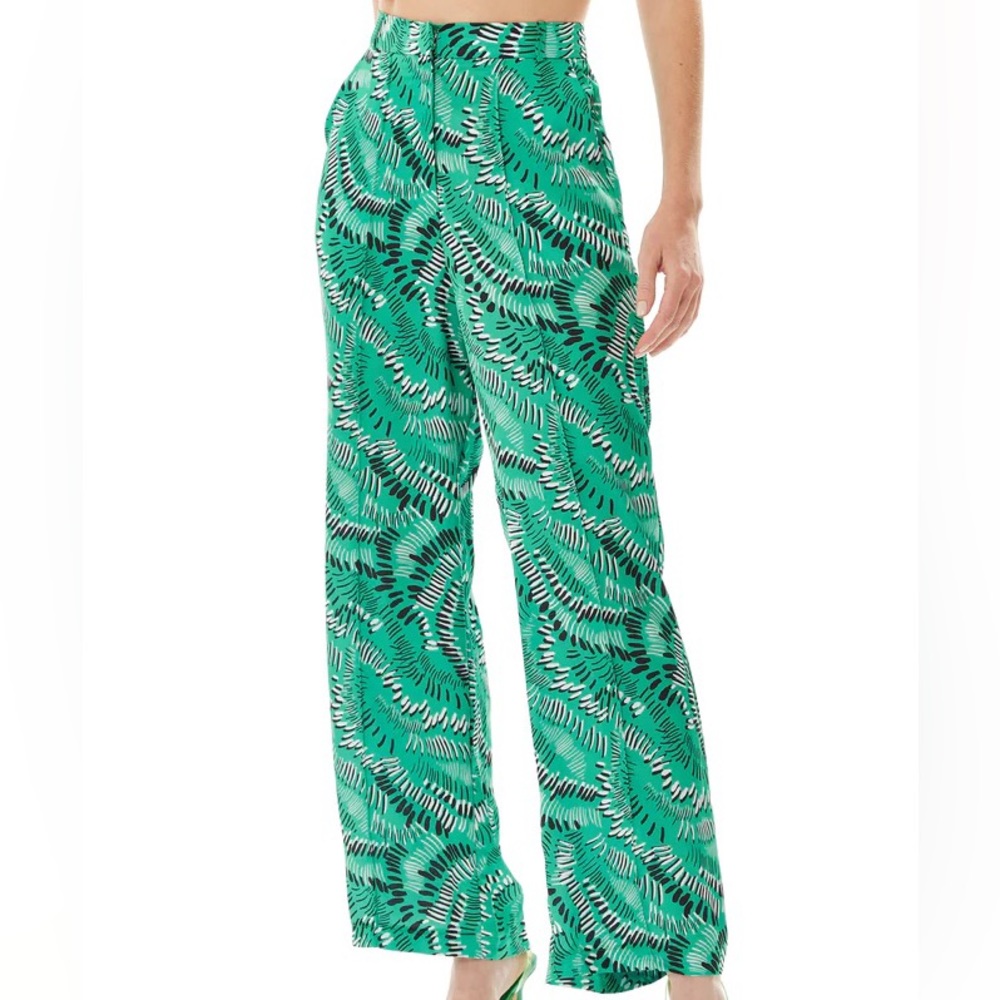 Liquorish Green Abstract Silky Wide Leg Pant Size US6/UK10